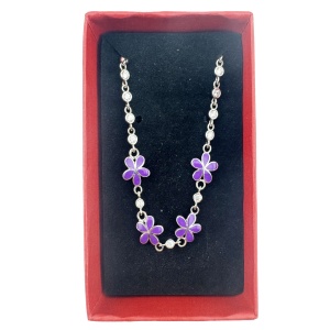Bratara pentru Copii, Jolie, Argint 925, Model Floare, cu Email si Zirconiu, 22 cm/4.4g Argintiu/Mov - Img 2