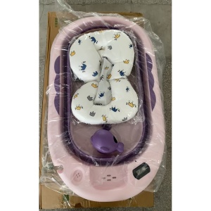 Cada de Baie, pentru Copii 0 luni - 6 Ani, cu Termometru, Pliabila, Perna Suport Inclusa, din Plastic, 81.5 x 49 x 21.5 cm, Mov - Img 6