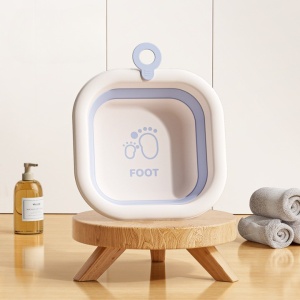 Cada Pliabila pentru Baie pentru Copii, Cadita pentru Bebelusi, Model Patrat pentru Picioare, Albastru, 30x30x3.5 cm, 3.5 L - Img 3