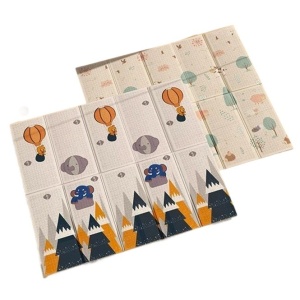 Covoras pentru Copii, cu 2 Fete, Model Padure/Elefanti, din XPE+PE, Impermeabil, Antiderapant, Protectie Termica, +3 Luni, Pliabil, 180 x 200 x 1.5 cm, Multicolor - Img 2