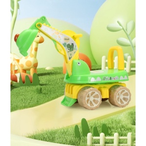 Excavator pentru Copii, 1-3 Ani, Greutate Portanta 30 kg, Muzica si Lumini, Rotatie 360 Grade, 45 x 31 x 35 cm, 4 Roti, Verde - Img 5