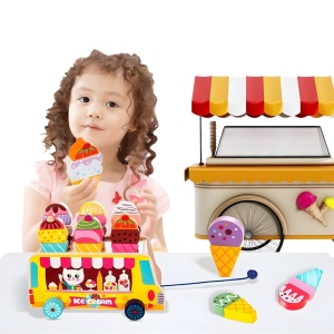 Jucarie Educativa Montessori, Model Camion de Inghetata, Sortator Forme, 22 x 11 x 12 cm, 3+ ani, Multicolor - Img 5