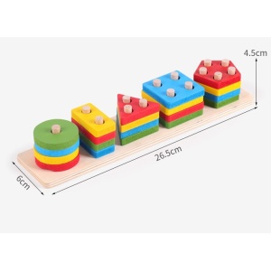 Jucarie Educativa Tip Montessori, din Lemn, + 36 Luni, Forme Geometrice, 20 Piese, 6 x 26.5 cm, Multicolor - Img 2