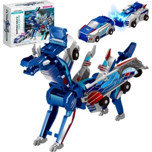 Jucarie Transformabila 2in1, Silver Wing Flying Dragon, Masina/Dragon, Atractie Magnetica, +6 Ani, din ABS, Albastru - Img 2