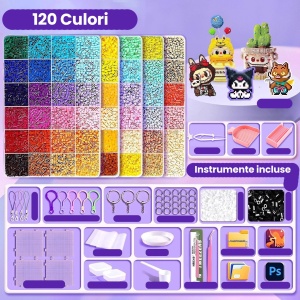 Kit de Margele Perle, Set DIY 3D din 120 de Culori, 10000 de piese, Instrumente pentru Margele Incluse, 2.6 mm in cutie, Multicolor - Img 2