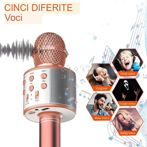 Microfon Karaoke, pentru Copii, Bluetooth, Boxa Incorporata, Compatibil cu Orice Smartphone, Acumulator Integrat, Multifunctional, Rose Gold - Img 6
