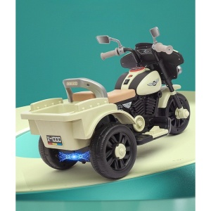Motocicleta Electrica cu Acumulator, cu Sistem Anti-Rasturnare, Sistem de Lumini si Muzica, Cutie de Depozitare, 1-8 Ani, 93 x 43 x 58 cm, Alb - Bej - Img 3