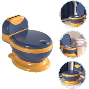 Olita Bebelusi, pentru Copii 1 - 8 Ani, Model Toaleta Adulti, Colac Moale PVC, Compartiment Detasabil, Cutie Depozitare Hartie, 34 x 32 x 19 cm, Albastru/Portocaliu - Img 2