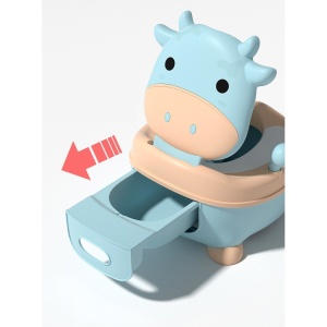 Olita pentru Copii, +1an, Portabila, Model Vacuta, cu Capac, Detasabil, cu Manere, cu 4 Picioare, Albastru - Img 5