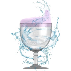 Pahar din Plastic Transparent cu Picior, pentru Copii, 14 x 7.7 cm, cu Cioc Antiscurgere, + 3 Ani, Fara Maner, Mov - Img 2