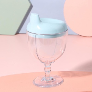 Pahar din Plastic Transparent cu Picior, pentru Copii, 14 x 7.7 cm, cu Cioc Antiscurgere, + 3 Ani, Fara Maner, Albastru - Img 2