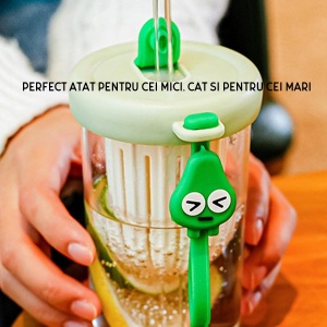 Pahar din silicon, cu capac si pai, pentru copii, anti-cadere, 500ml, Verde - Img 3