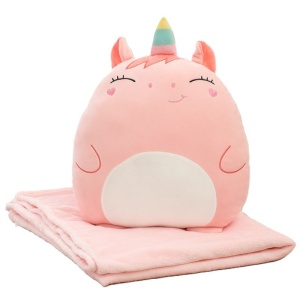 Patura 2in1 pentru Pat sau Canapea, Model Jucarie Unicorn cu Spatiu de Depozitare Patura, Microfibra, 1x1.7 m, Roz