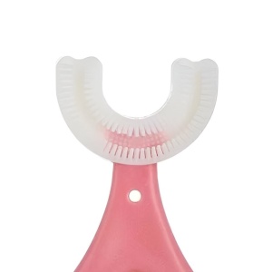 Periuta de Dinti in Forma de U, Varsta 2-6 ani, Peri Moi, 9 cm, Model Inima, Culoare Roz - Img 4