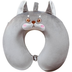 Perna de Calatorie in Forma de U, Pentru Gat si Cap, Umplutura din Spuma cu Memorie, 30x30 cm, Model Husky, Accesoriu de Voiaj, Birou, Masina, Sistem Prindere Capse, Gri - Img 3