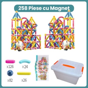 Piese Magnetice pentru Copii, Set din 258 de Piese de diferite Culori, Constructor Magnetic, Multicolor - Img 2
