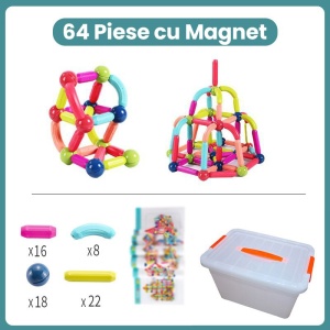 Piese Magnetice pentru Copii, Set din 64 de Piese de diferite Culori, Multicolor - Img 2