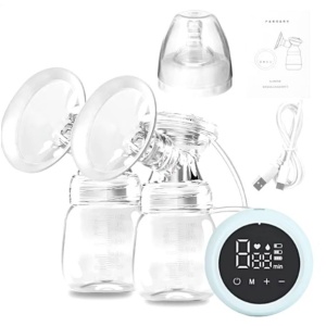 Pompa de San Electrica 2 in 1, cu 2 Biberoane, Capacitate 180 ml, Incarcare USB Tip C, 1200 mAh, 2 Moduri, 9 Viteze, Albastru Transparent - Img 2