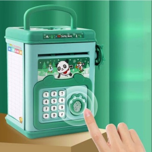 Pusculita pentru Copii, pusculita pentru economii SMART BOX cu efecte sonore, Tip ATM, cu Parola cu Amprenta, din plastic, 20 x 13.5 x 11.5 cm Verde - Img 3