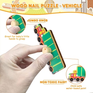 Puzzle Montessori din Lemn pentru Copii, 0-3 Ani, 3D, Model Transporturi, Educativ, Intuitiv, Creativ, 9 Piese, 30x22.5x0.8 cm, Multicolor - Img 5