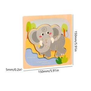 Puzzle Montessori din Lemn pentru Copii, 3D, 0-3 Ani, Model Elefant, Educativ, Intuitiv, Creativ, 4 Piese, 15x15x0.5 cm, Multicolor - Img 3