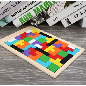 Puzzle Montessori, din Lemn, Tip Tetris, +36 Luni, Forme Neregulate, 40 Piese, 26.5 x 17.7 cm, Multicolor - Img 4