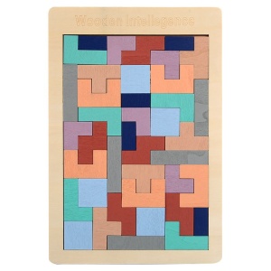Puzzle Montessori, din Lemn, Tip Tetris, +36 Luni, Forme Neregulate, 40 Piese, 26.5 x 17.7 cm, Multicolor Pastelat - Img 1