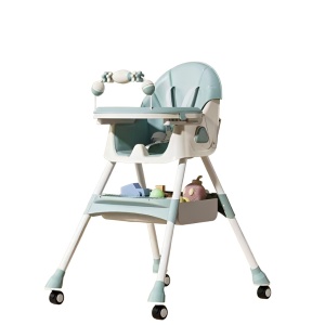 Scaun de Masa pe Roti pentru Copii, 2 Tavite si Husa Detasabile, Multifunctional, Stabil, Centura de Siguranta, Spatar Reglabil Moale, Balansoar, Cos de Depozitare, de la 6 Luni, Verde - Img 1