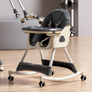 Scaun de Masa pe Roti pentru Copii, 2 Tavite si Husa Detasabile, Multifunctional, Balansoar, de la 6 Luni, Gri - Img 3