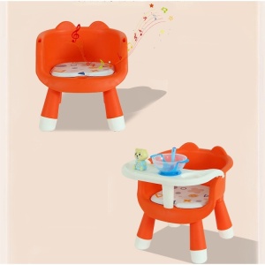 Scaun de Masa pentru Copii, 2 in 1, Tavita Detasabila, Spatar Ergonomic, +6 Luni, Inaltime 36 cm, Portocaliu - Img 6