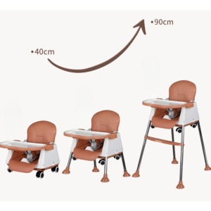Scaun de Masa Pliabil 3in1, Multifunctional, 3 Pozitii, Masuta si Husa Detasabile, Roti, Ajustare Inaltime, Maro - Img 2
