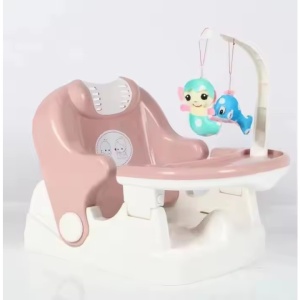 Scaun pentru Copii 2 in 1, pentru Servit Masa si pentru Baie, Multifunctional, Pliabil, Portabil, din Plastic, Spatar Reglabil, 58 x 39 cm, Roz - Img 3