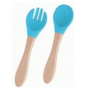 Set 10 Piese Servire Masa. pentru Bebelusi si Copii, din Silicon/Lemn, cu Ventuze Anti-alunecare, fara Alergeni. +6 Luni, Model Elefant - Img 3