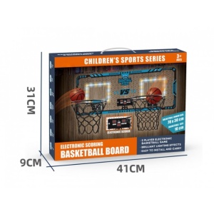 Set 2 Cosuri de Baschet pentru Copii, cu Tablou de Bord Electronic, Pentru 2 Jucatori, Minge, Pompa, 2 Moduri, Interior/Exterior, Inel Metalic si Rabatabil cu Arc, Luminos, 60x31x6 cm, Multicolor - Img 4