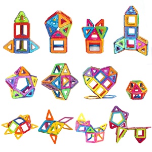 Set 60 Piese Magnetice de Constructie, Piese Mari, Magnetic Blocks, Forme Geometrice, 3 Ani, Multicolor - Img 4