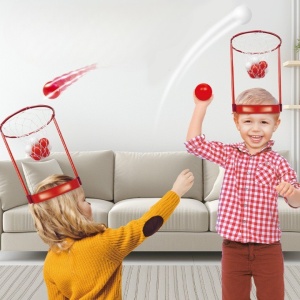 Set Interactiv pentru Copii, Joc cu Doua Cosuri de Baschet de Pus pe Cap, Joc Dublu, 20 de Mingi Albe si Rosii, Multicolor - Img 3
