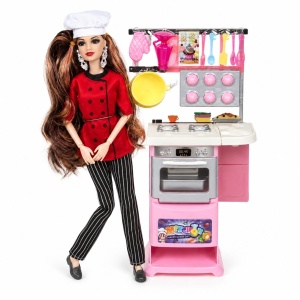 Set Jucarie cu Papusa Bucatareasa, Aragaz si Accesorii de Gatit, 3+ Ani - Img 2