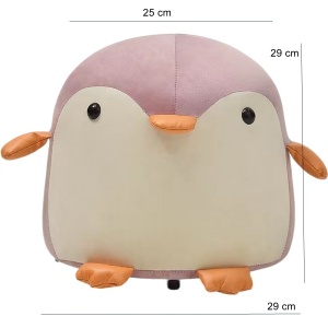 Taburet Pentru Copii, Cadru din Lemn Masiv, 25 x 29 x 29 cm, Perna de Burete Elastica si Maner de Transport, in Forma de Pinguin, Roz - Img 6