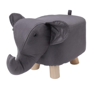 Taburet pentru Copii, Scaun Tip Taburet, Model Elefant, din Lemn Masiv, Scaun pentru Copii, 30 x 25 x 25 cm, Gri inchis - Img 2