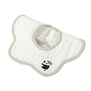 Baveta Tip Floare, din Bumbac, pentru Copii 0-12 Luni, Rezistenta la apa, 8 Straturi, Model Tricotat cu Panda, 26 x 29 cm, Alb