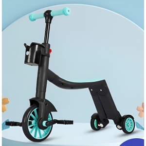 Bicicleta 8 in 1, Transformabila, Multifunctionala, Reglare Inaltime, cu Maner de Impingere Detasabil, Tricicleta, Trotineta, 3 Roti, Pedale, Cosulet, 3-6 Ani, Albastru - Img 3
