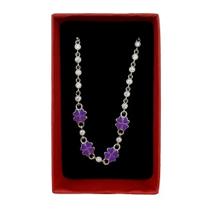 Bratara pentru Copii, Jolie, Argint 925, Model Trifoi, cu Email si Zirconiu, 22 cm/4.4g Argintiu/Mov - Img 2