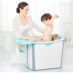 Cada Pliabila pentru Baie, din PP+TPE, pentru Copii +6 Luni, Model Ursulet, Scaun de Interior, Detasabil, 82 x 50 x 54 cm, Albastru - Img 2