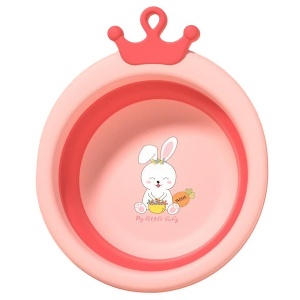 Cada Pliabila pentru Baie pentru Copii, Cadita pentru Bebelusi, Model Rotund cu Iepuras, Roz, 30x31x3.5 cm, 3.3 L