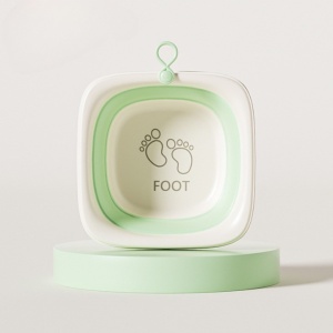 Cada Pliabila pentru Baie pentru Copii, Cadita pentru Bebelusi, Model Patrat pentru Picioare, Verde, 32x27.5x3.7 cm, 4 L - Img 2