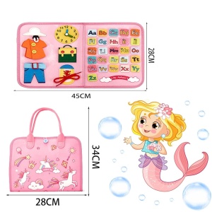 Carte Senzoriala Educativa Montessori, Dezvoltare Abilitati Motorii, 5 Pagini, Model Unicorni, 28x22x7 cm, Roz - Img 3