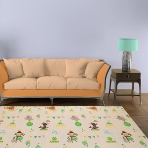 Covoras pentru Copii, cu 2 Fete, Model Caprioare/Circ, din XPE+PE, Impermeabil, Antiderapant, Protectie Termica, +3 Luni, Pliabil, 150 x 200 x 1 cm, Multicolor - Img 3