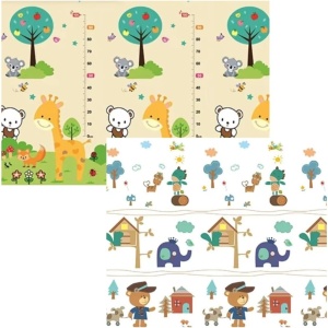 Covoras pentru Copii, cu 2 Fete, Model ZOO/Ursulet, din XPE+PE, Impermeabil, Antiderapant, Protectie Termica, +3 Luni, Pliabil, 150 x 200 x 1.5 cm, Multicolor - Img 1