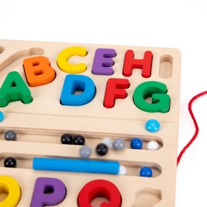 Jucarie educativa din lemn, Abecedar colorat pentru copii, Joc Montessori din lemn, 3+ ani - Img 5