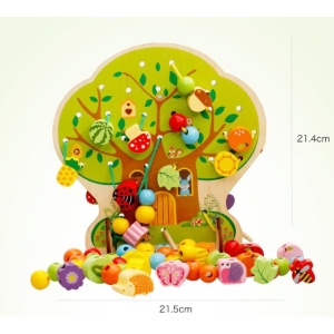 Jucarie Educativa Montessori 2 in 1 din Lemn, Model Pomul cu Fructe, 102 piese, Dezvoltare Motricitate Fina, Copii 3+ ani,Multicolor - Img 2